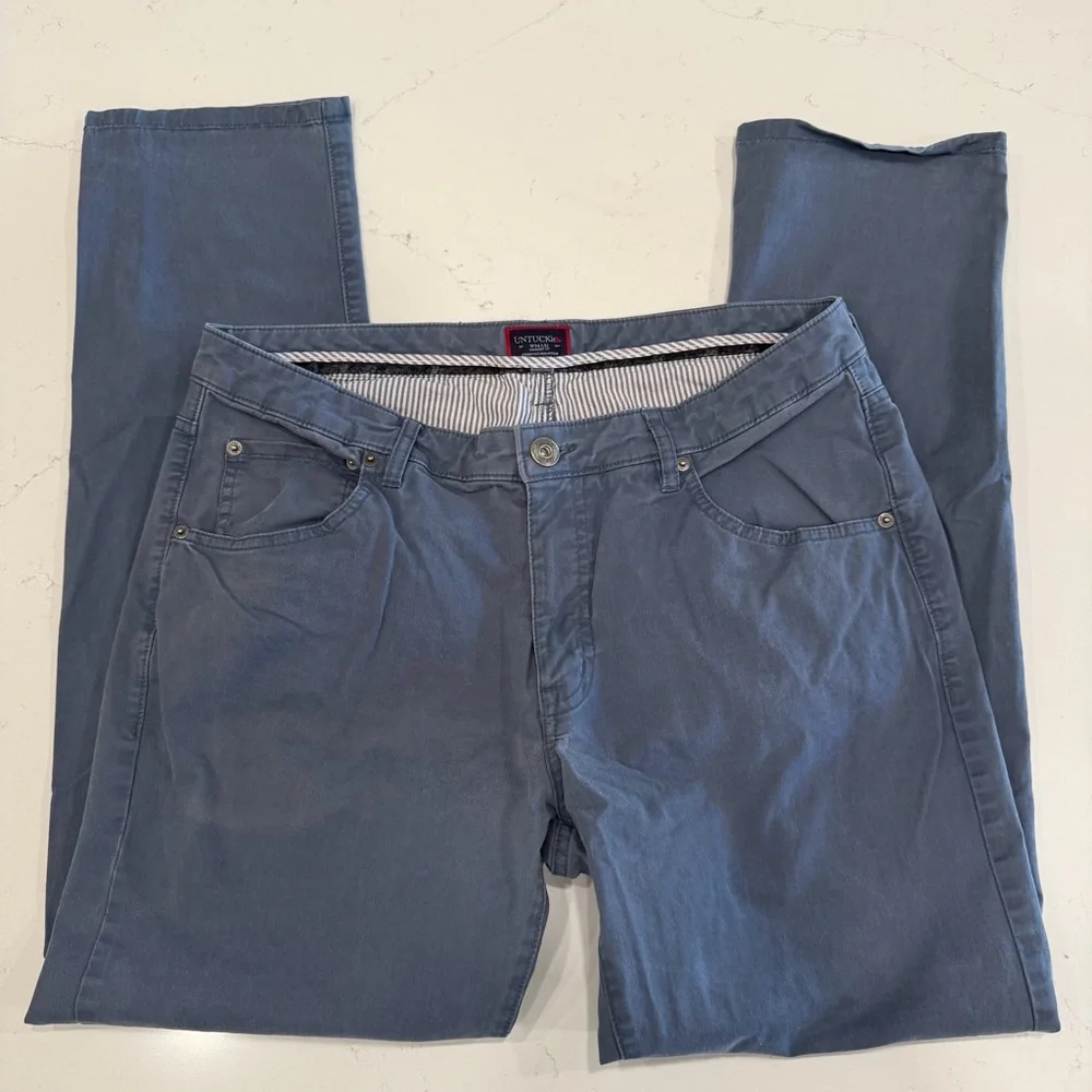 Untuckit Men’s Don Santiago Straight Leg 5 Pocket Pant Blue 34x32